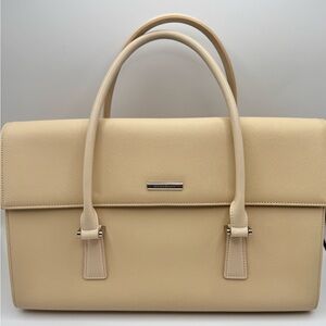 Burberry Saffiano Leather Structured Top Handle Tote Bag Beige Nova Check Large